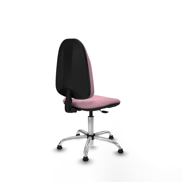 Silla de oficina Algarra con mecanismo Contacto permanente básico tapizada con Tela color Rosa. Equipada con Base cromada, Sin brazosy Topes
