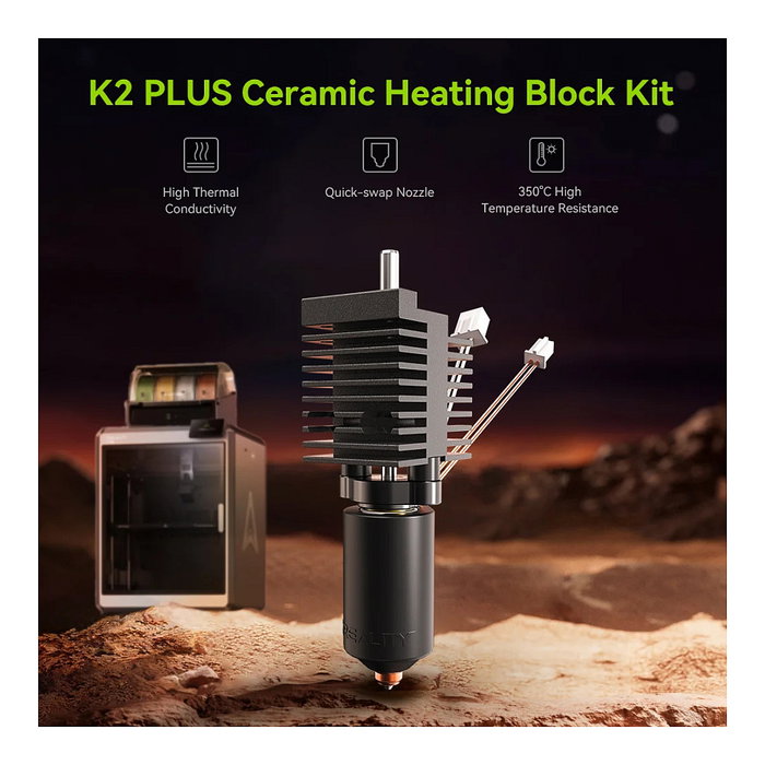 Creality 4001030145 Bloque Calefactor Cerámico K2 Plus Kit para Impresora 3D, 0.4 mm, 0-360°C, Negro y Gris