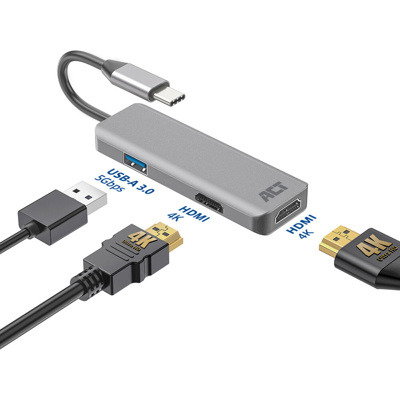 ACT Connectivity Adaptador USB-C a 2 HDMI 4K + USB-A 3.0 Hub Multipuerto AC7013 Aluminio ACT Connectivity Adaptador USB-C a 2 HDMI 4K + USB-A 3.0 Hub Multipuerto AC7013 Aluminio