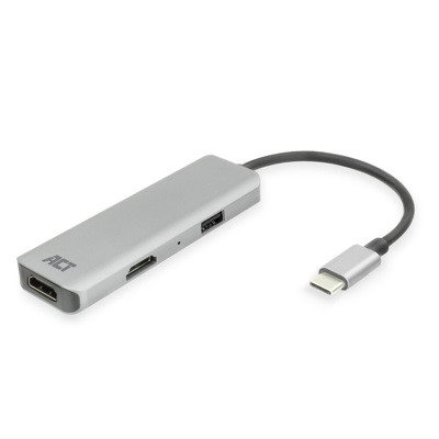 ACT Connectivity Adaptador USB-C a 2 HDMI 4K + USB-A 3.0 Hub Multipuerto AC7013 Aluminio ACT Connectivity Adaptador USB-C a 2 HDMI 4K + USB-A 3.0 Hub Multipuerto AC7013 Aluminio