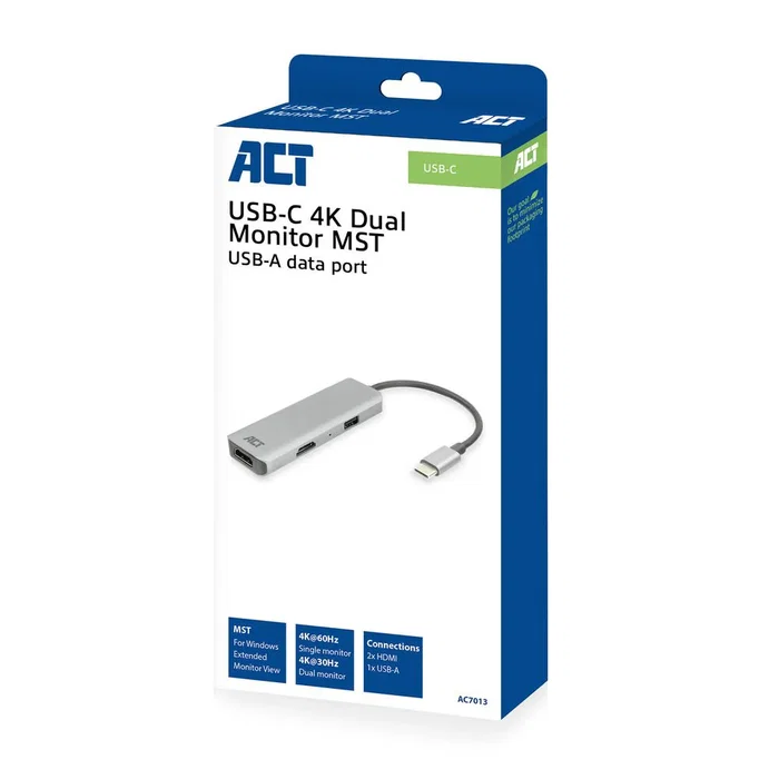 ACT Connectivity Adaptador USB-C a 2 HDMI 4K y USB-A AC7013 Gris y Negro ACT Connectivity Adaptador USB-C a 2 HDMI 4K y USB-A AC7013 Gris y Negro