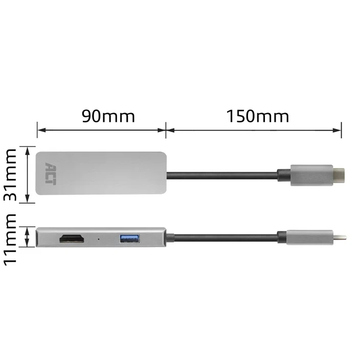 ACT Connectivity Adaptador USB-C a 2 HDMI 4K y USB-A AC7013 Gris y Negro ACT Connectivity Adaptador USB-C a 2 HDMI 4K y USB-A AC7013 Gris y Negro