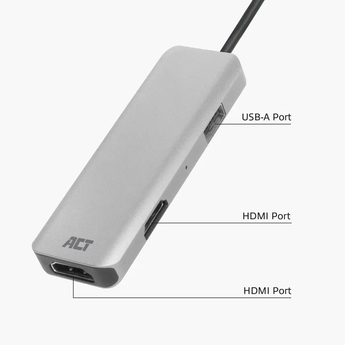 ACT Connectivity Adaptador USB-C a 2 HDMI 4K y USB-A AC7013 Gris y Negro ACT Connectivity Adaptador USB-C a 2 HDMI 4K y USB-A AC7013 Gris y Negro