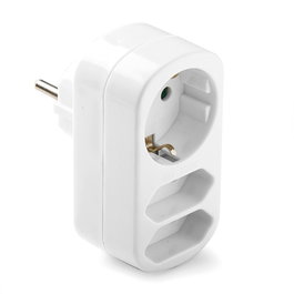 Famatel Adaptador triple mixto 2x2p 10A + Schuko 2p+t 16A 250V blanco retractilado