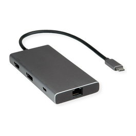 VALUE USB Typ C Dockingstation HDMI+DP 4K60 3x US3.2Gen1 1x C + 2x A 1x PD 1x RJ45