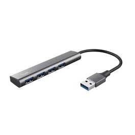 Trust Halyx Hub USB 3.2 Gen 1 (5 Gbit/s) - 4 Puertos Tipo-A, Cable 0.1m, Plug & Play, Negro/Gris