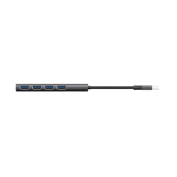 Trust Halyx Hub USB 3.2 Gen 1 (5 Gbit/s) - 4 Puertos Tipo-A, Cable 0.1m, Plug & Play, Negro/Gris