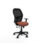 Silla de oficina Alocén con mecanismo Sincro/Traslack tapizada con Tela color Marrón y malla color Negro. Equipada con lumbar 1D, Brazos 1D y Ruedas de nailon 50 mm