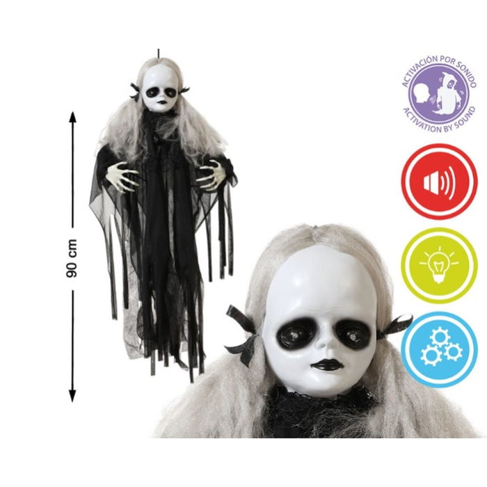 Atosa Halloween Muñeca Gigante Espantosa 90 cm, Pelo Platino y Vestido Negro