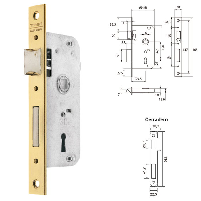TESA Cerradura 2002/30 HL de embutir reversible para puertas de madera