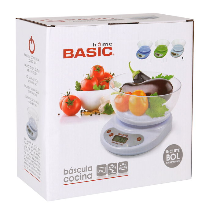 Basic Home Báscula Cocina Digital 5 Kg con Bol Color Blanco (6 Unidades)