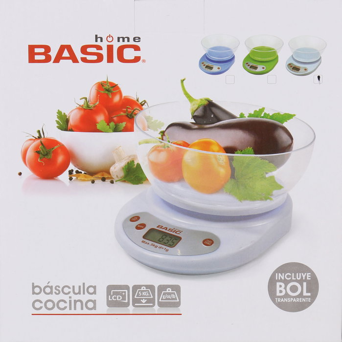Basic Home Báscula Cocina Digital 5 Kg con Bol Color Blanco (6 Unidades)