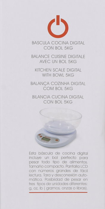 Basic Home Báscula Cocina Digital 5 Kg con Bol Color Blanco (6 Unidades)