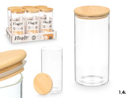 Vivalto Tarro Redondo Borosilicato con Tapa Bambú 1,4L 10,2x20,8x10,2 cm (Set de 12)