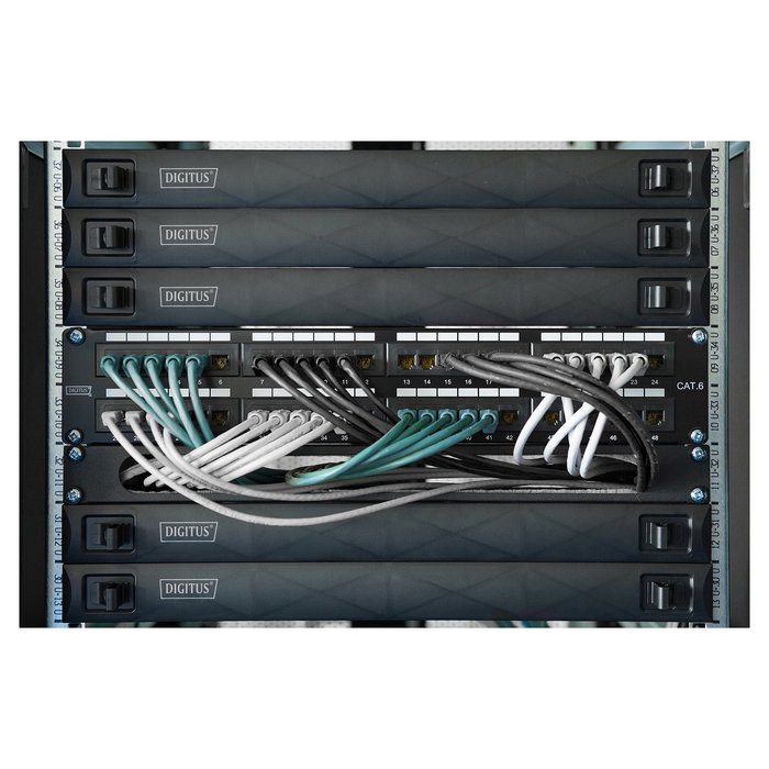 Digitus Keystone Modul CAT 6A, apantallado, con gestor de cables inteligente, 48 piezas, para cable 26/7 AWG, 10GBase-T, 500 MHz, conector RJ-45 hembra y LSA hembra, chapado en oro