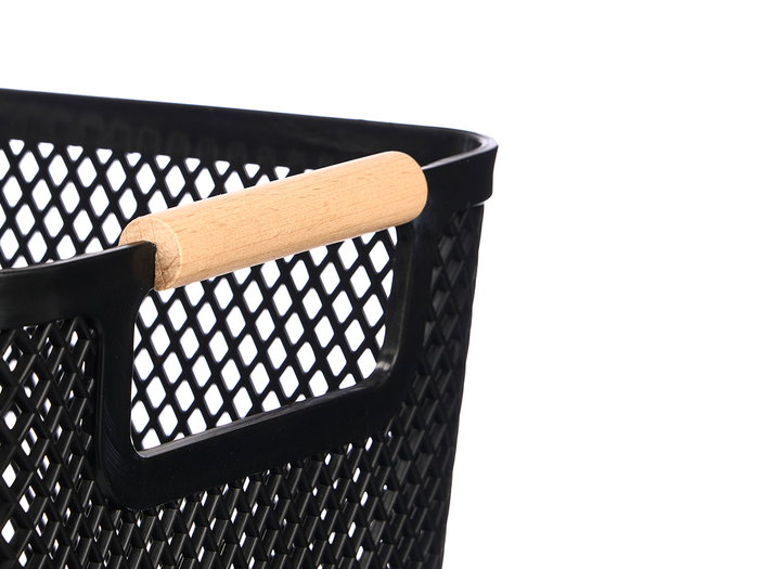 KIPIT Cesta de plástico con asa de bambú Negra 27,5x18cm