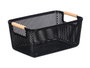 KIPIT Cesta de plástico con asa de bambú Negra 27,5x18cm