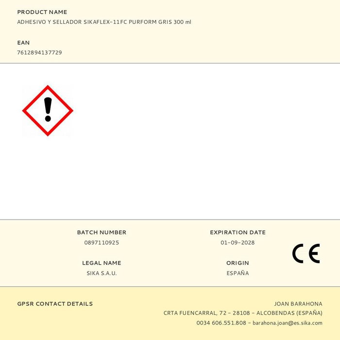 Sika Sikaflex-11FC PURFORM Adhesivo Sellador Monocomponente Gris, Cartucho 300 ml, para Juntas y Uniones en Exterior e Interior