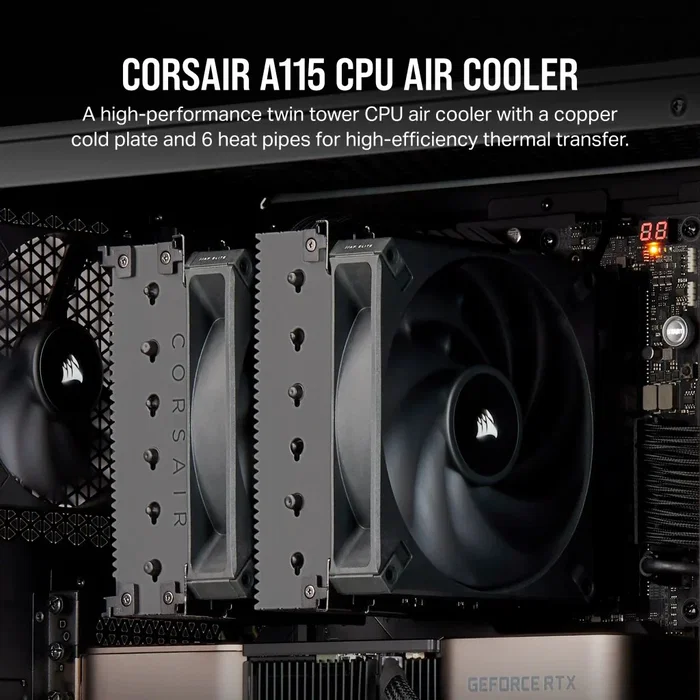Corsair Refrigerador de Aire A115 CPU CT-9010011-WW, Alto Rendimiento con Dos Ventiladores AF140 ELITE, Cobre, Compatible LGA-1700/AM5