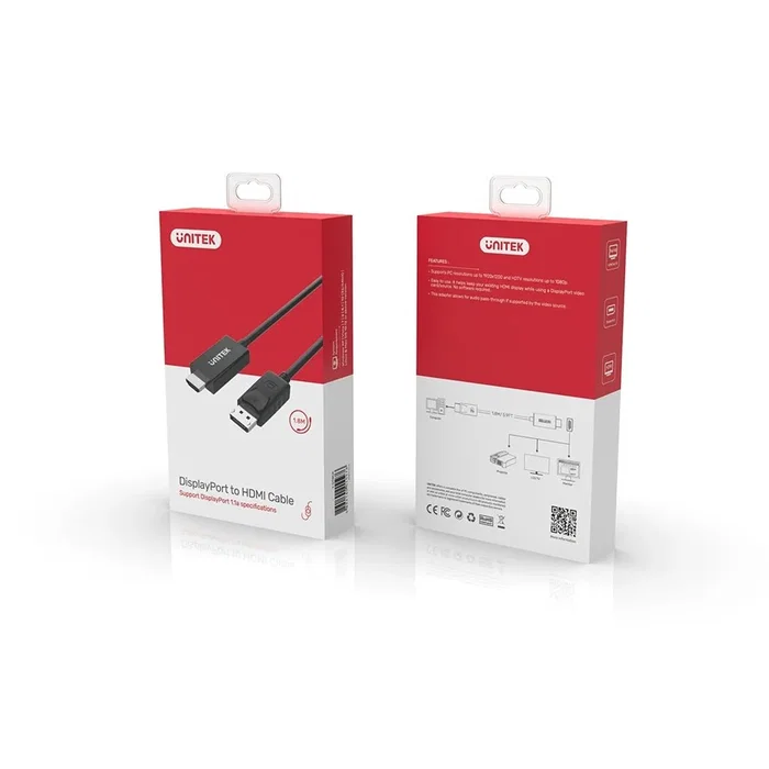 Unitek Cable Adaptador DisplayPort a HDMI 1,8m Negro Unitek Cable Adaptador DisplayPort a HDMI 1,8m Negro