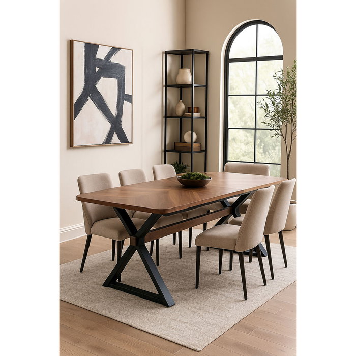 DKD Home Decor Mesa de Comedor Extensible Metal y MDF Marrón y Negro