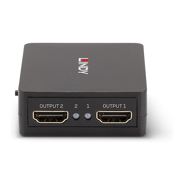 LINDY 38358 Divisor HDMI 2 Puertos 18G Compact, 4K UHD 3840x2160 Pixeles 60 Hz, HDMI 2.0, HDCP 2.2, USB Alimentado, Negro Metal