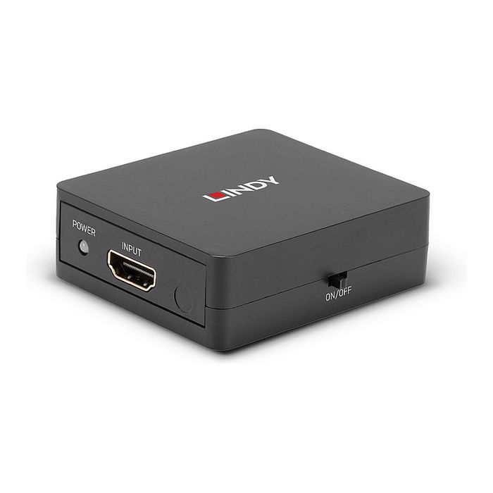 LINDY 38358 Divisor HDMI 2 Puertos 18G Compact, 4K UHD 3840x2160 Pixeles 60 Hz, HDMI 2.0, HDCP 2.2, USB Alimentado, Negro Metal