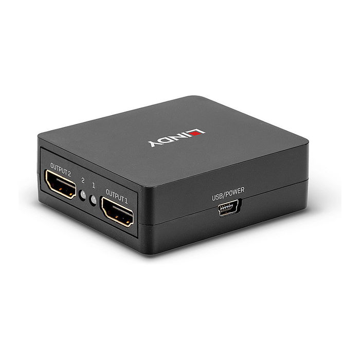 LINDY 38358 Divisor HDMI 2 Puertos 18G Compact, 4K UHD 3840x2160 Pixeles 60 Hz, HDMI 2.0, HDCP 2.2, USB Alimentado, Negro Metal