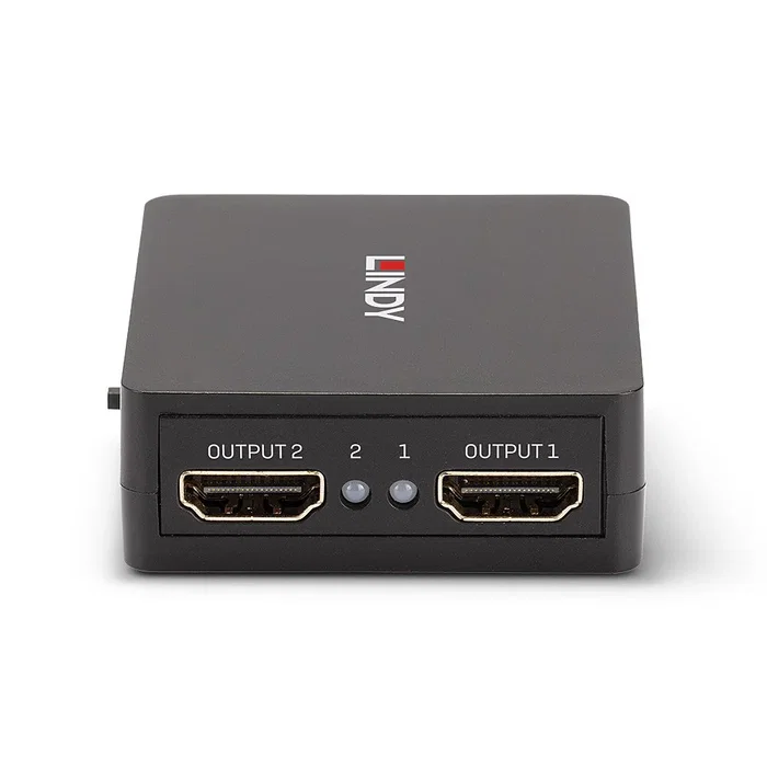 Lindy 38358 Divisor HDMI 2.0 (Splitter) 2 Salidas 4K UHD 3840x2160p con Alimentación USB, Metal Negro