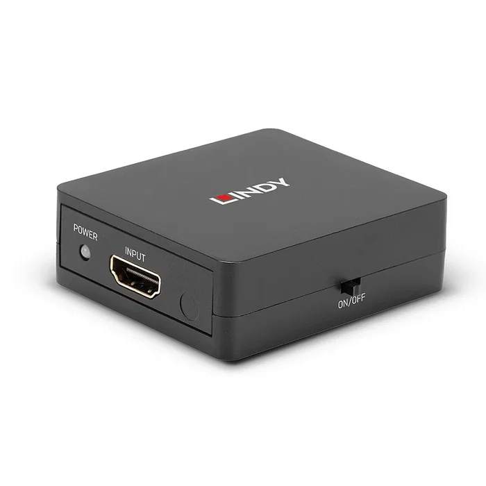 Lindy 38358 Divisor HDMI 2.0 (Splitter) 2 Salidas 4K UHD 3840x2160p con Alimentación USB, Metal Negro