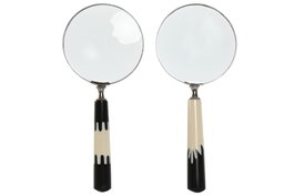 DKD Home Decor Lupa de Mano de Cristal Hueso y Plateado (Pack de 2)