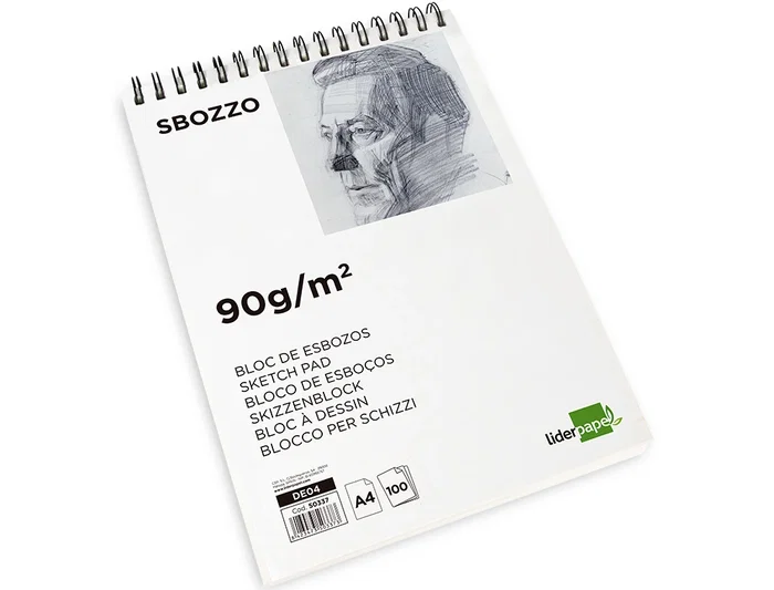 Liderpapel Bloc Dibujo Esbozos Din A4 210x297 mm, 100 Hojas 90 g/m², Sin Recuadro, Espiral