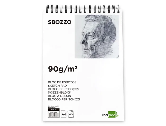 Liderpapel Bloc Dibujo Esbozos Din A4 210x297 mm, 100 Hojas 90 g/m², Sin Recuadro, Espiral