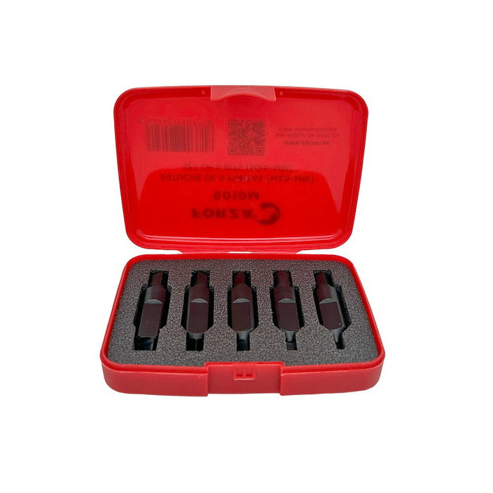 Forza 5010M Juego de 5 Puntas Extractoras M2.5-M10 para Tornillos Allen y Phillips Cabeza Estropeada, Acero Cromo Vanadio en Estuche Forza 5010M Juego de 5 Puntas Extractoras M2.5-M10 para Tornillos Allen y Phillips Cabeza Estropeada, Acero Cromo Vanadio en Estuche