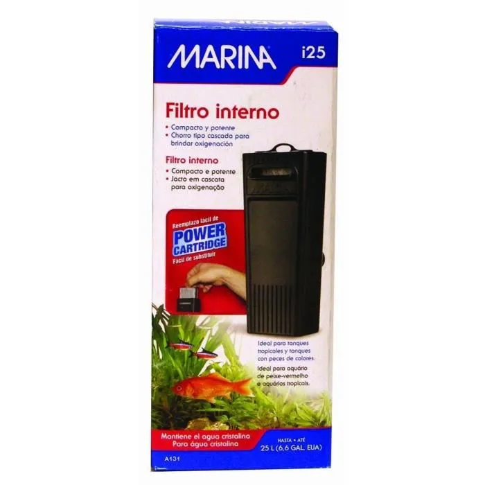 Marina Filtro I25 para Acuarios de hasta 25 L, Sumergible y Silencioso, Filtración en Tres Etapas