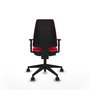 Silla de oficina Elche con mecanismo Contacto permanente básico tapizada con Tela color Rojo. Equipada con Base piramidal negra, Brazos 1D y Ruedas 65mm nailon