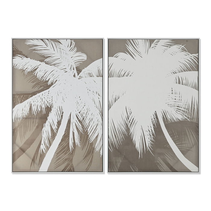 DKD Home Decor Cuadro Lino Foam Palmera 3D (Pack de 2)
