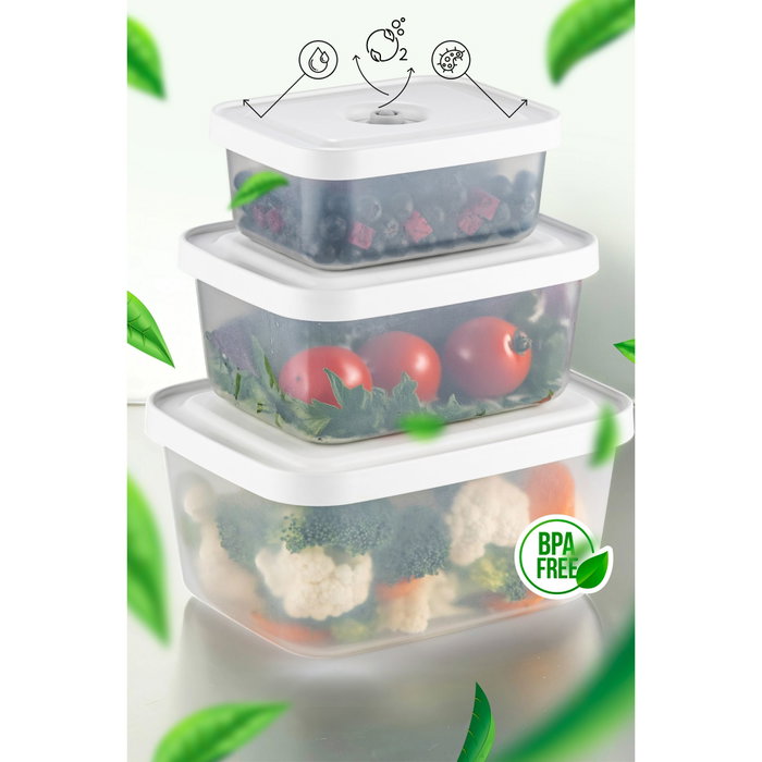 Hermia VCC-13-PMP - Set de Cajas y Bolsas de Almacenamiento de Alimentos Transparentes con Bomba para Vacío Hermia VCC-13-PMP - Set de Cajas y Bolsas de Almacenamiento de Alimentos Transparentes con Bomba para Vacío