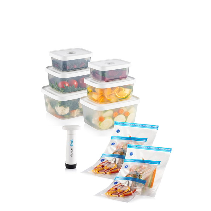 Hermia VCC-13-PMP - Set de Cajas y Bolsas de Almacenamiento de Alimentos Transparentes con Bomba para Vacío Hermia VCC-13-PMP - Set de Cajas y Bolsas de Almacenamiento de Alimentos Transparentes con Bomba para Vacío