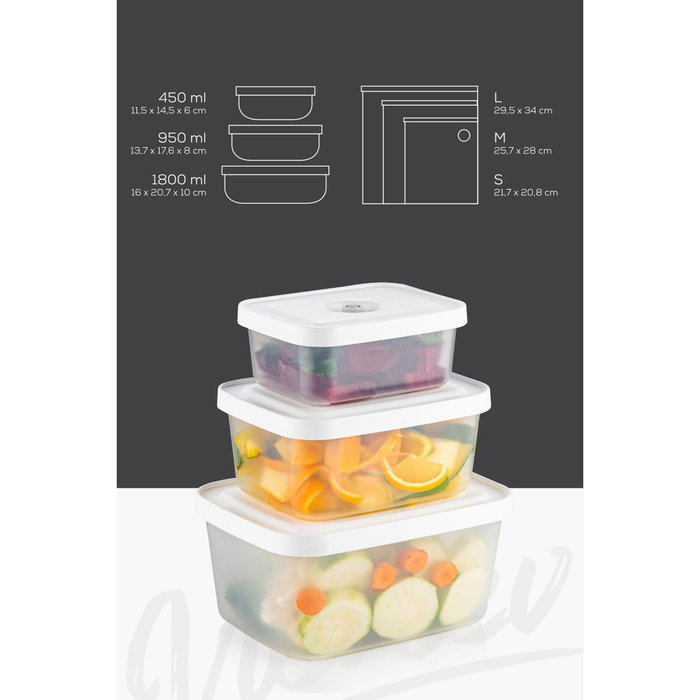 Hermia VCC-13-PMP - Set de Cajas y Bolsas de Almacenamiento de Alimentos Transparentes con Bomba para Vacío Hermia VCC-13-PMP - Set de Cajas y Bolsas de Almacenamiento de Alimentos Transparentes con Bomba para Vacío