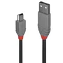 Lindy Cable USB 2.0 Anthra Line de 2m, USB A a Mini-B, Negro/Gris