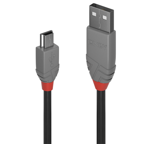 Lindy Cable USB 2.0 Anthra Line de 2m, USB A a Mini-B, Negro/Gris Lindy Cable USB 2.0 Anthra Line de 2m, USB A a Mini-B, Negro/Gris