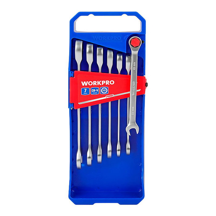 Workpro Juego de 7 Llaves Mixtas de Carraca Métricas, 10-11-12-13-14-15-16 mm, Acero Cromo Vanadio, Carraca 72 Dientes