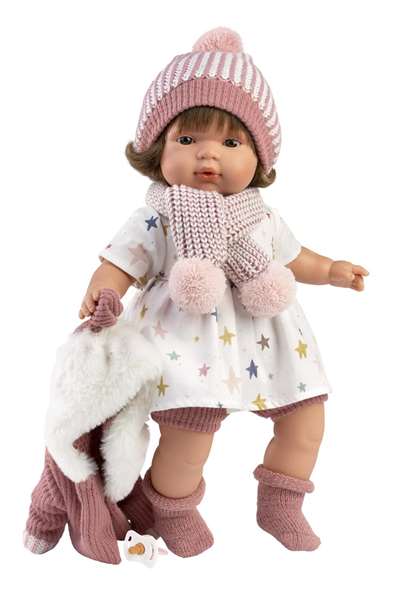Llorens Muñeca Lola Llorona 38 cm con cuerpo de tela y mecanismo de sonido en español para 3 años