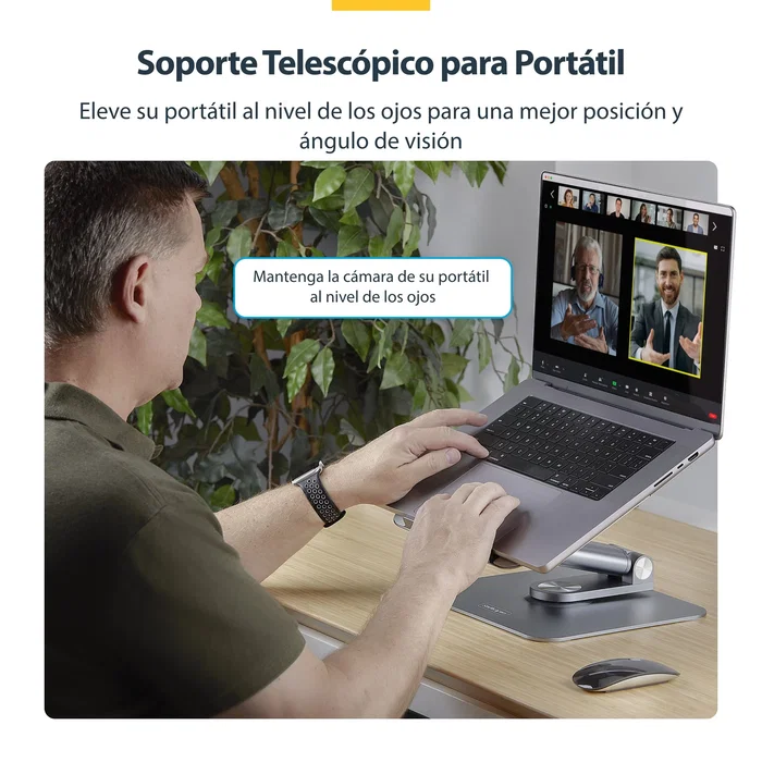 StarTech.com Soporte Elevador para Portátil ATER-LAPTOP-RISER - Giratorio 360°, Altura Ajustable hasta 12.5 cm, Plataforma Ventilada de Aluminio, Plata
