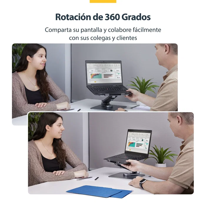 StarTech.com Soporte Elevador para Portátil ATER-LAPTOP-RISER - Giratorio 360°, Altura Ajustable hasta 12.5 cm, Plataforma Ventilada de Aluminio, Plata