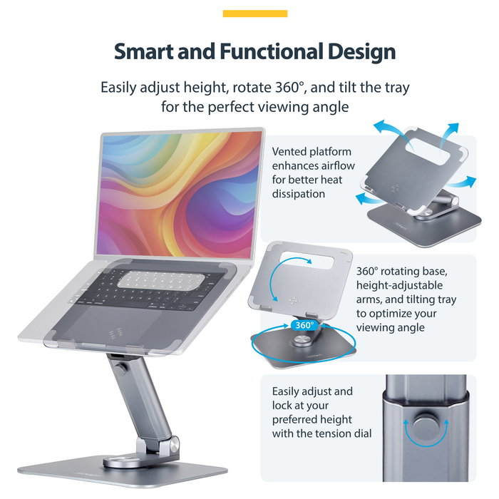 Startech.com Ater Laptop Riser Soporte para Ordenador Portátil Plata