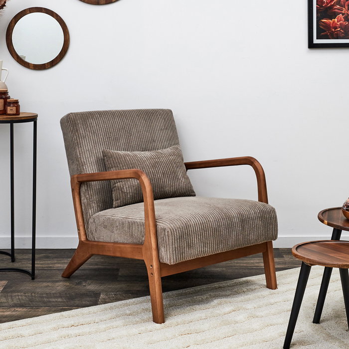 Home Deco Factory Butaca Scott Taupé Colección Cocooning Tapizado Acanalado Poliéster Piel Sintética 64.5x83.5x75 cm