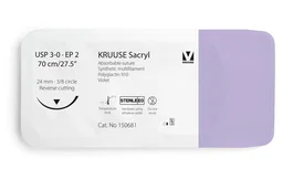 kruuse Sutura Sacryl 3/0 70cm con aguja 24mm Triangular Violeta