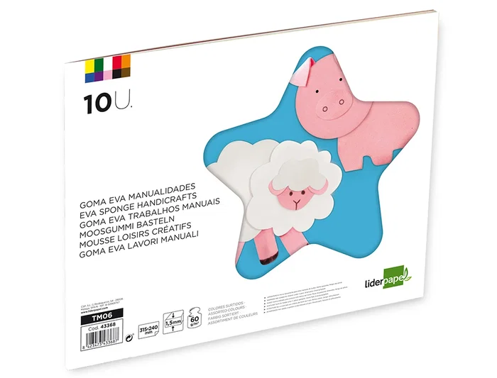 Liderpapel Bloc trabajos manuales goma eva 240x315mm 10 hojas colores surtidos Liderpapel Bloc trabajos manuales goma eva 240x315mm 10 hojas colores surtidos